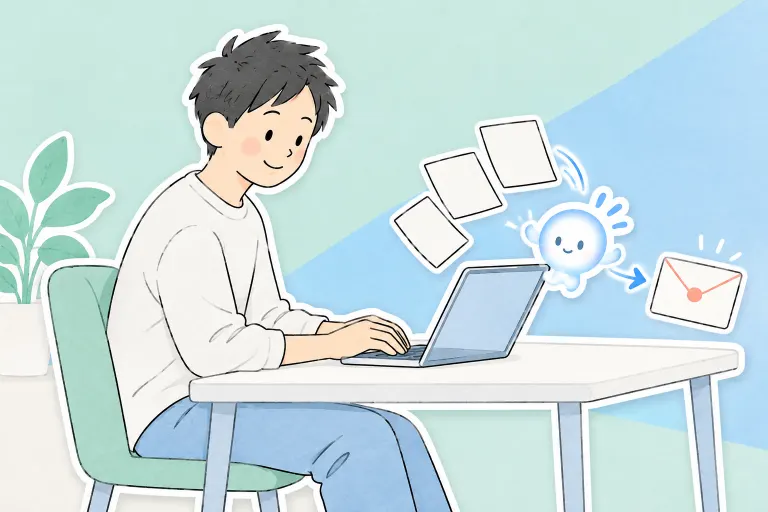 在宅勤務中のお父さんが、ぽっとと仕事のメモを整理する